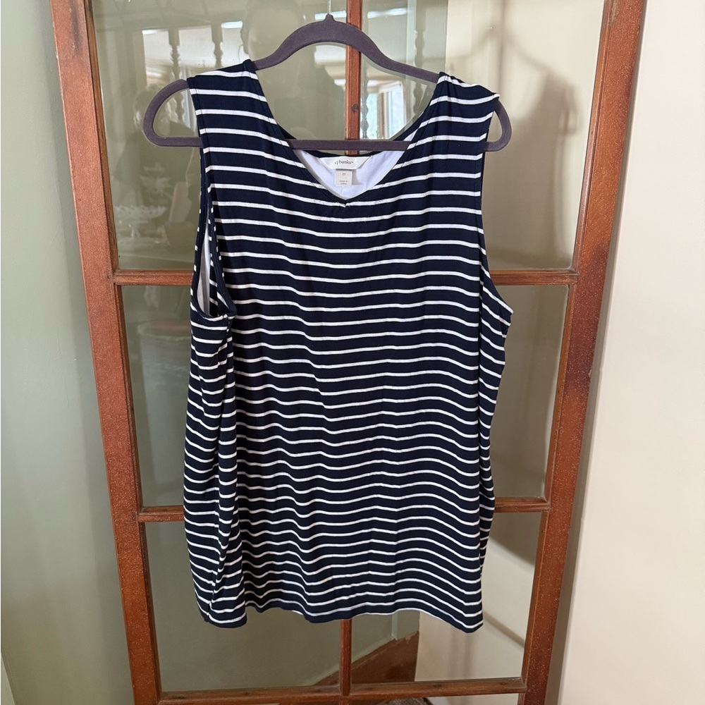 CJ Banks Women’s Blue and White Striped Tank Top Nautical Lace Back Size 2X